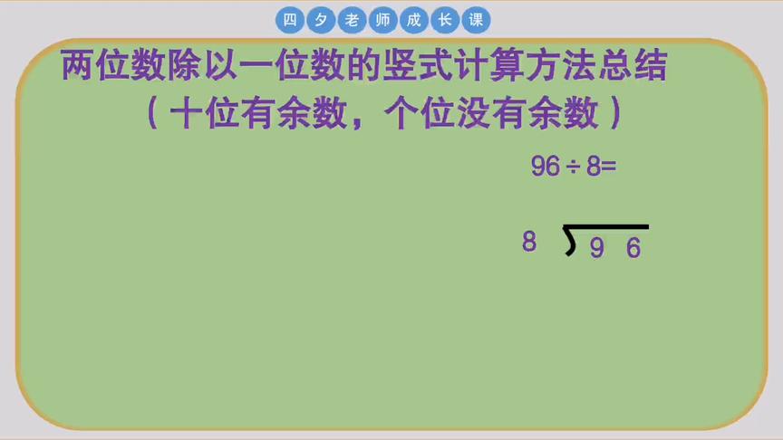 [图]三年级数学：十位有余数而个位没有余数的两位数除以一位数方法