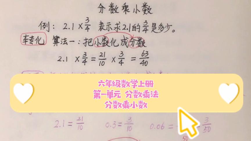 [图]分数乘小数不会做的看过来，六年级上册第一单元《分数乘法》