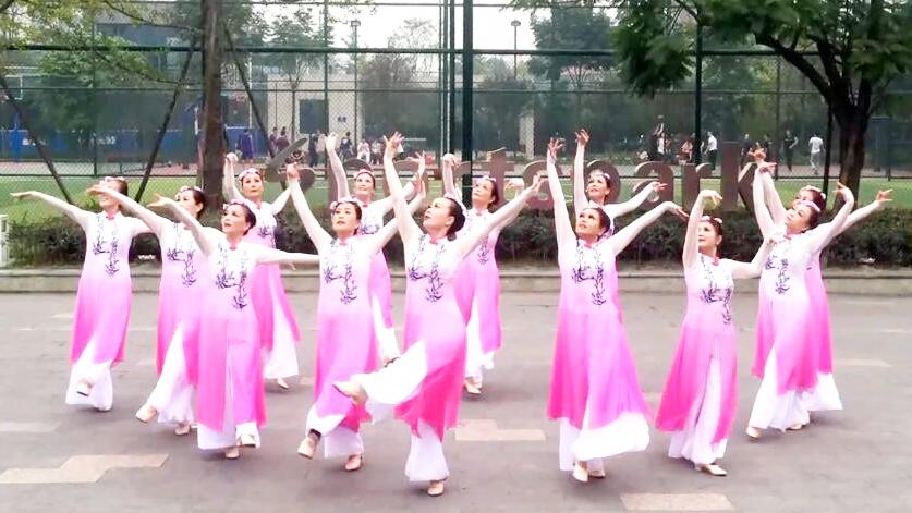 中老年金芙蓉广场舞《风筝误》13人变队形排练现场太美了