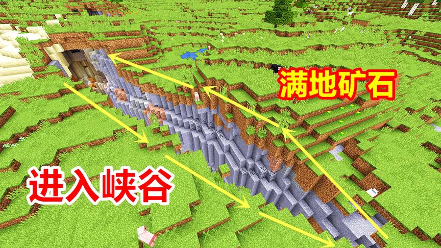 我的世界海洋版12：后悔没有早点来！大峡谷里全是矿石！