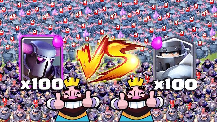 100大皮卡VS100超级骑士！《皇室战争》趣味卡牌测试