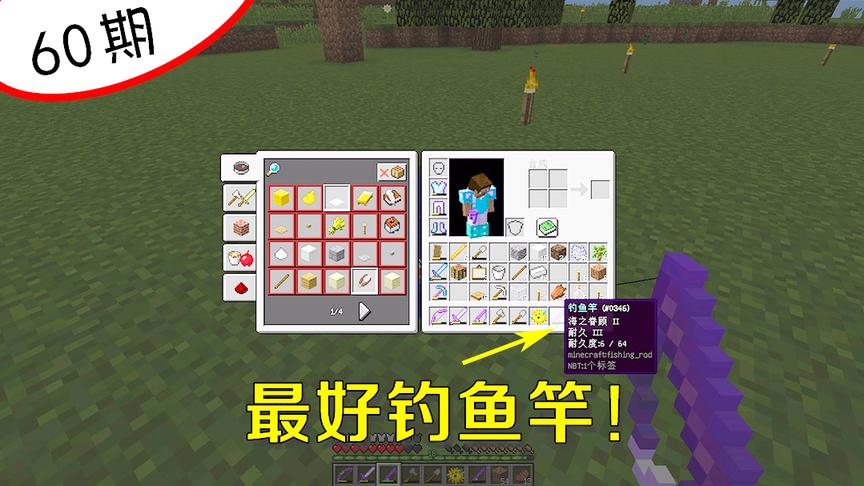 我的世界阿阳60：再次钓鱼，我钓到了一个最好的钓鱼竿！