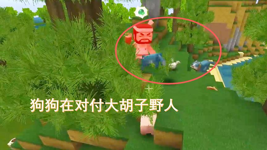 迷你世界172：带我家的狗狗与大胡子野人对战，结果战胜了大胡子