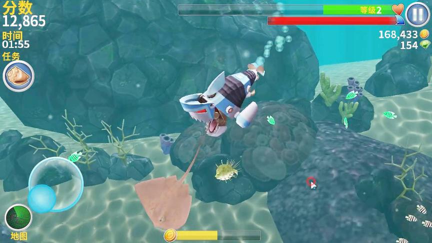 饥饿鲨进化：机械鲨追捕魔鬼鱼，最后心灰意冷！