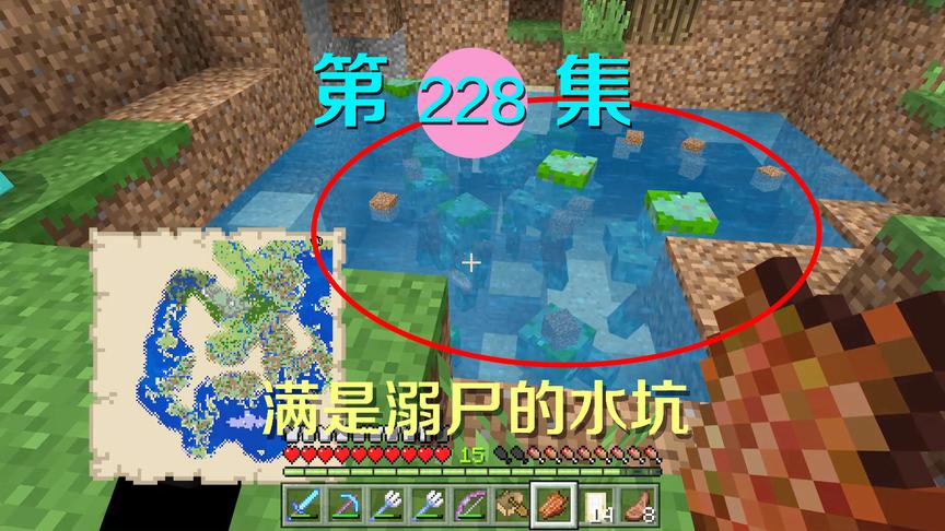 我的世界阿阳历险记228：一个水坑里有几十只溺尸？全消灭了它们