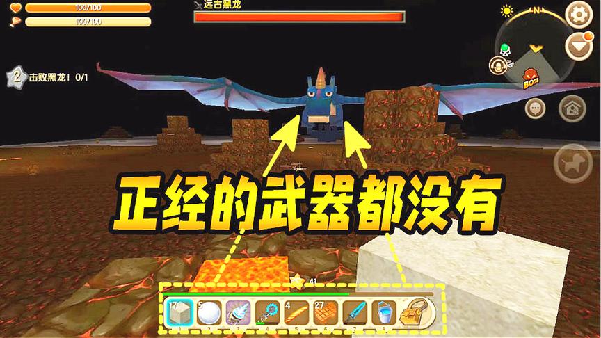 迷你世界联机生存100：为何三月正经的武器都没有！就来决战小龙