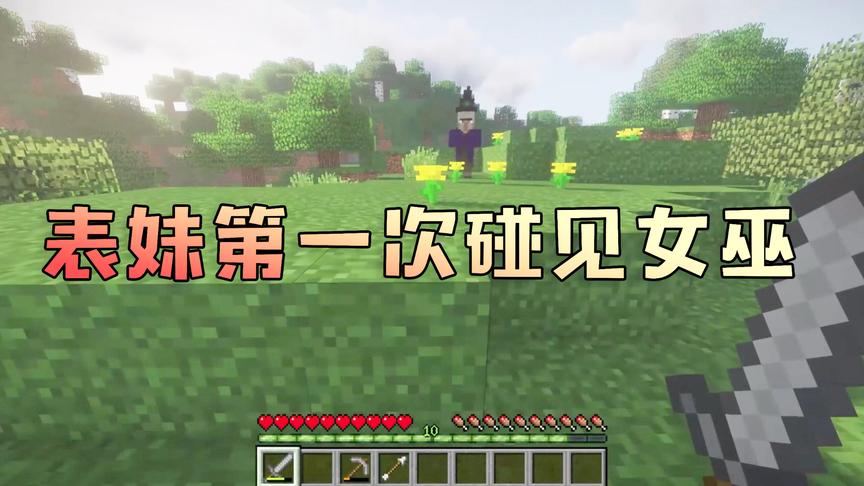 我的世界：吴宝宝表妹第一次碰见女巫 倔强的她直接跟女巫杠上了