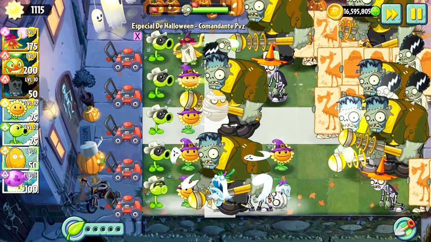 植物大战僵尸2国际版：万圣节特制关卡，失去所有小推车艰难过关