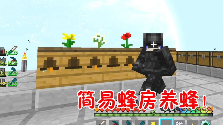 我的世界无人入眠64：简易蜂房，养起了小蜜蜂！