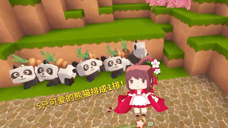迷你世界极限联机33：我带回的5只熊猫都很乖，整整齐齐拍成一排