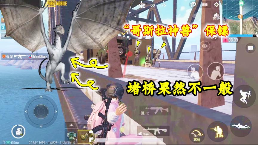 刺激战场：这“哥斯拉神兽”果然不一般，堵桥连灭2队，吃鸡稳了