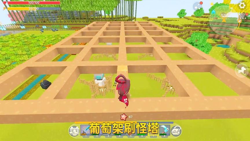 迷你世界极限生存99：我在刷怪塔上搭了1个葡萄架，增加刷怪效率